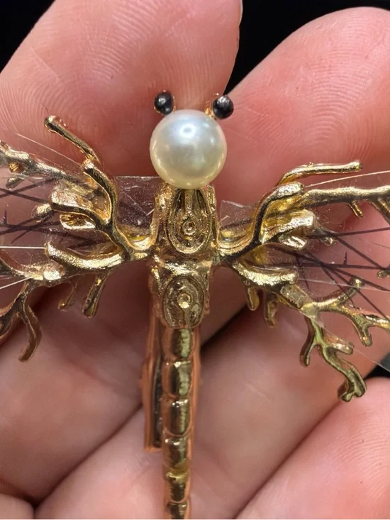 Gold Dragonfly Hair Clip with Pearl Accent - Picture 8 of 8